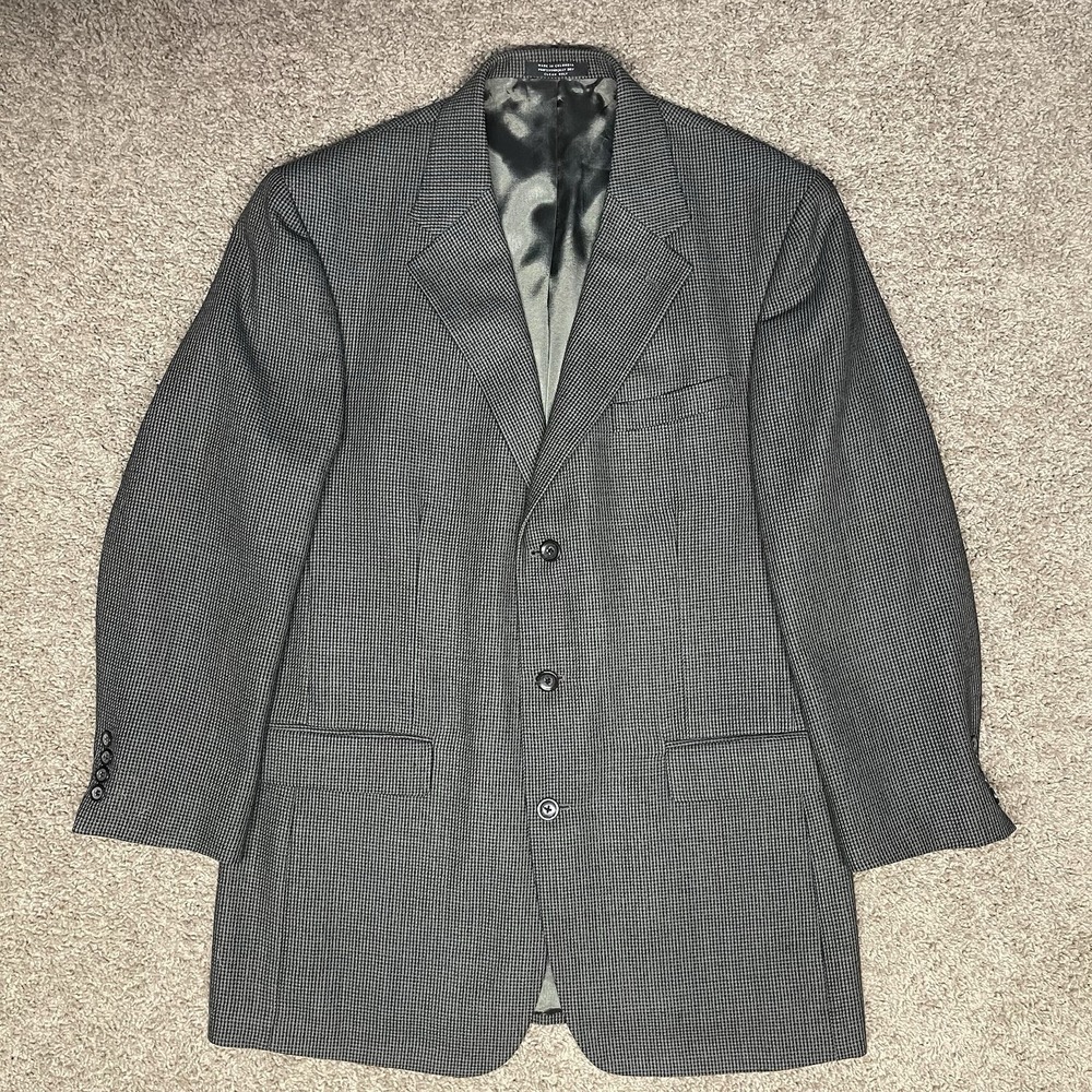 Oscar de la Renta Mens 42L Wool Sport Coat Blazer Grey Houndstooth 3-Button - Picture 2 of 9